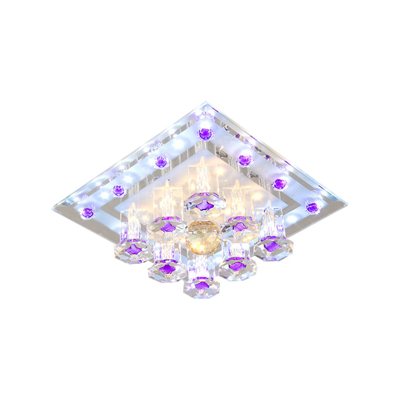 Contemporary Purple Crystal Ceiling Light - 7"/9.5" Flush Mount LED for Corridor in Warm/White Light