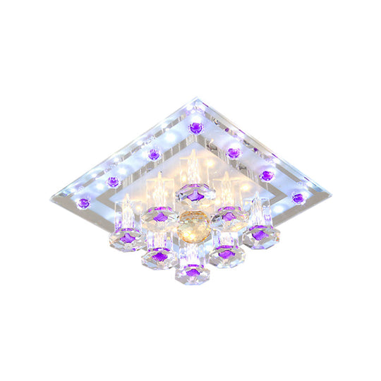 Contemporary Purple Crystal Ceiling Light - 7"/9.5" Flush Mount LED for Corridor in Warm/White Light
