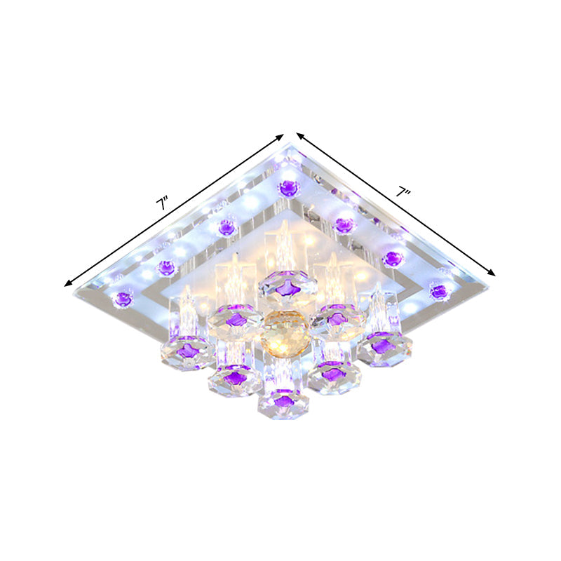 Contemporary Purple Crystal Ceiling Light - 7"/9.5" Flush Mount LED for Corridor in Warm/White Light