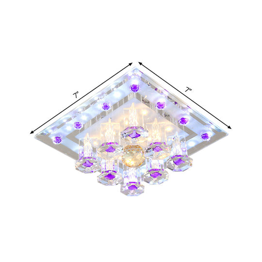 Contemporary Purple Crystal Ceiling Light - 7"/9.5" Flush Mount LED for Corridor in Warm/White Light