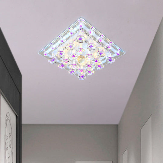 Contemporary Purple Crystal Ceiling Light - 7"/9.5" Flush Mount LED for Corridor in Warm/White Light
