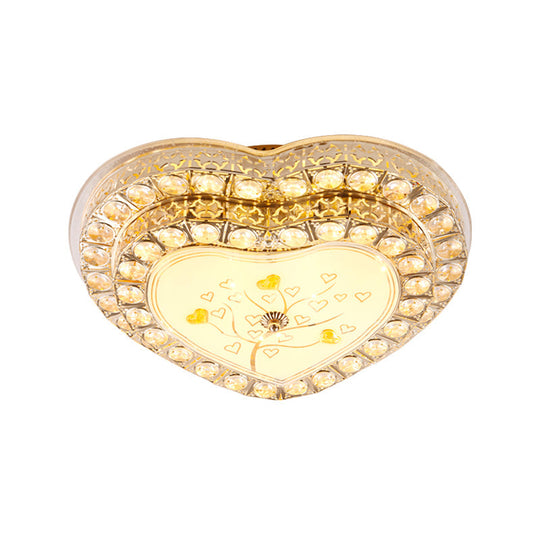 Gold LED Bedroom Ceiling Lamp with Modern Design & Clear Crystal Heart Shade