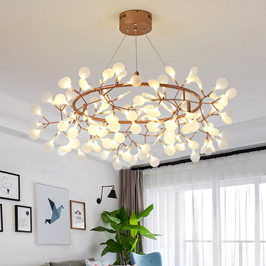 Modern Branch Chandelier with Leaf Deco, Acrylic & Metal, Gold Finish - 81/108-Light Hanging Lamp