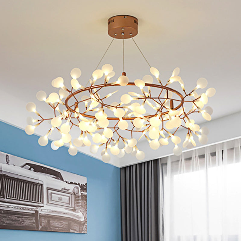 Modern Branch Chandelier with Leaf Deco, Acrylic & Metal, Gold Finish - 81/108-Light Hanging Lamp
