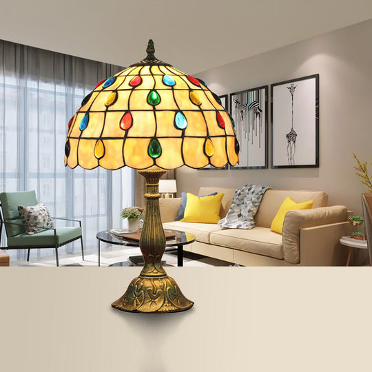12"/8" Wide Shell Umbrella Desk Lamp with Tiffany-style Teardrop Jewelry Table Light for Bedroom - Beige