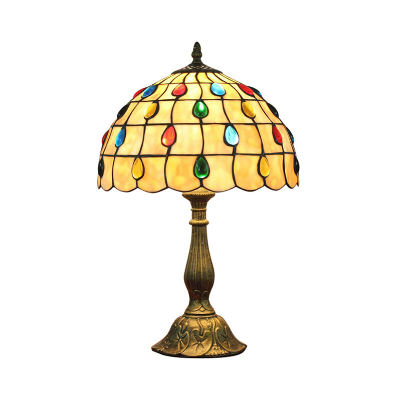 12"/8" Wide Shell Umbrella Desk Lamp with Tiffany-style Teardrop Jewelry Table Light for Bedroom - Beige