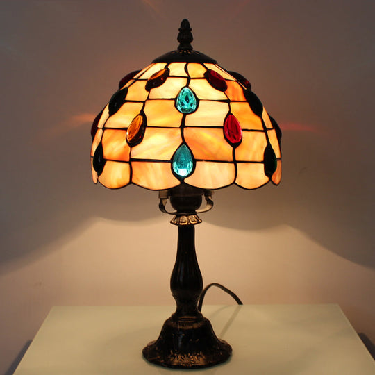 12"/8" Wide Shell Umbrella Desk Lamp with Tiffany-style Teardrop Jewelry Table Light for Bedroom - Beige