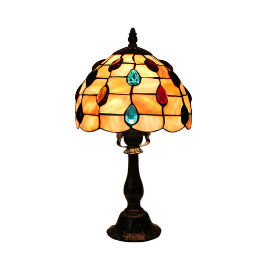 12"/8" Wide Shell Umbrella Desk Lamp with Tiffany-style Teardrop Jewelry Table Light for Bedroom - Beige