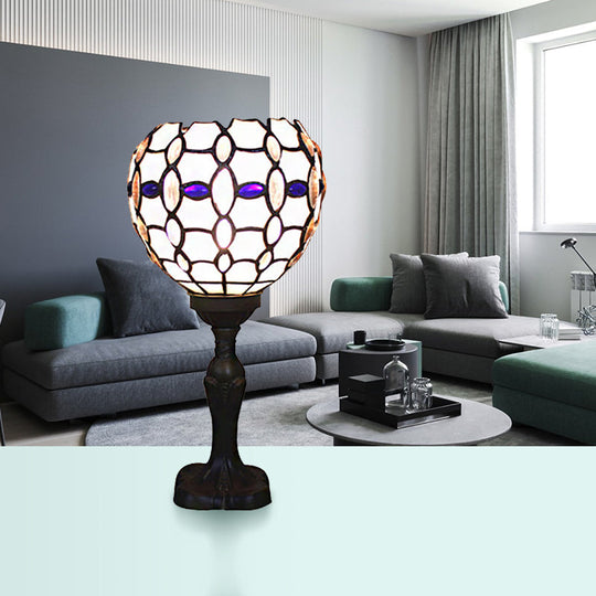 Tiffany Stained Glass Blue Torch Table Lamp - Gem/Dragonfly Pattern for Cafe & Living Room