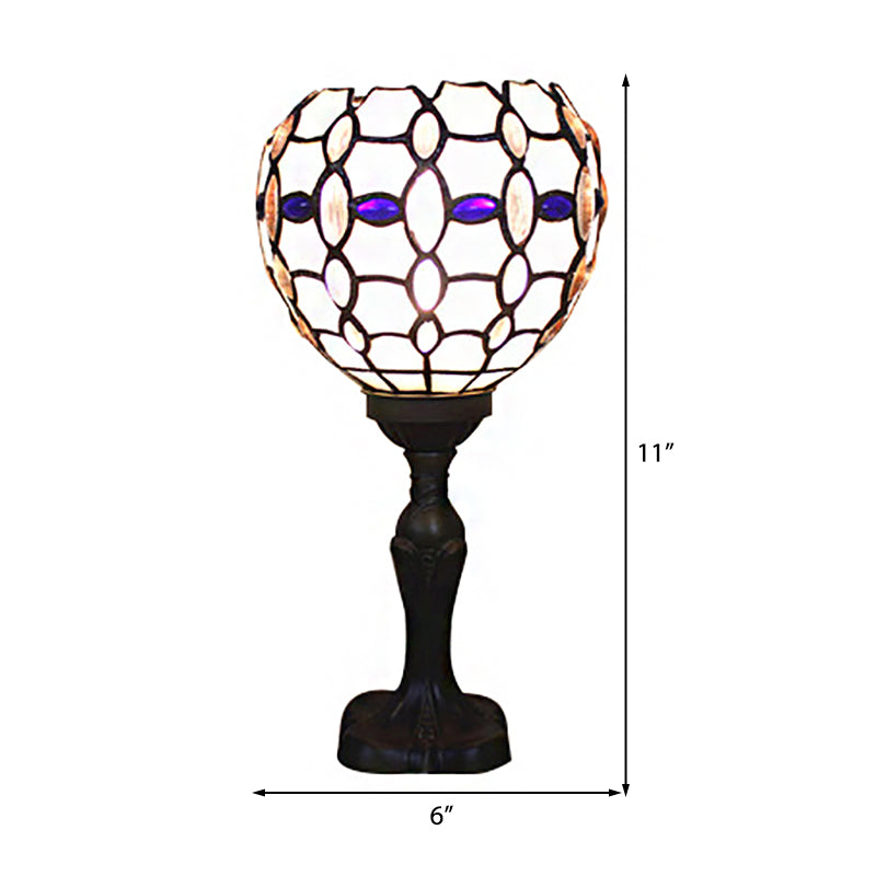 Tiffany Stained Glass Blue Torch Table Lamp - Gem/Dragonfly Pattern for Cafe & Living Room