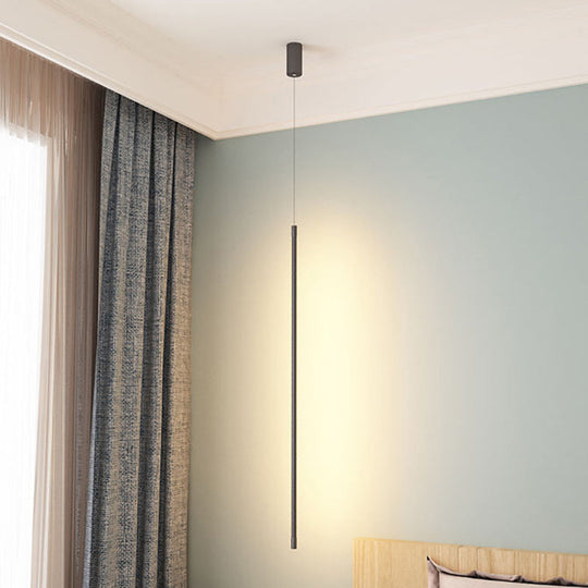 Minimalist Metallic LED Linear Pendant Lamp in Black/Gold with Warm/White Light - Suspended Lighting Fixture