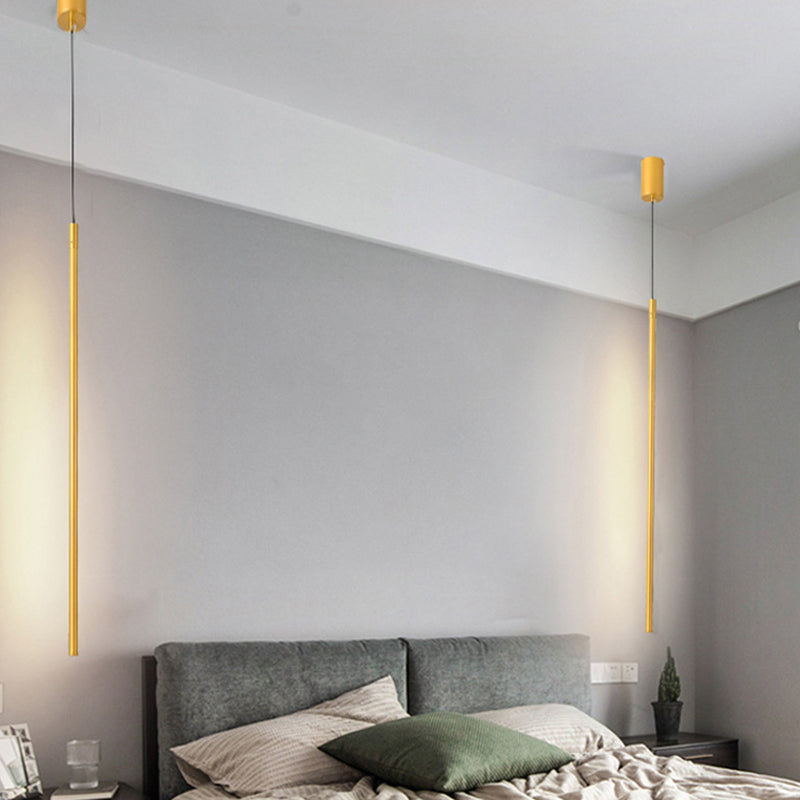 Minimalist Metallic LED Linear Pendant Lamp in Black/Gold with Warm/White Light - Suspended Lighting Fixture
