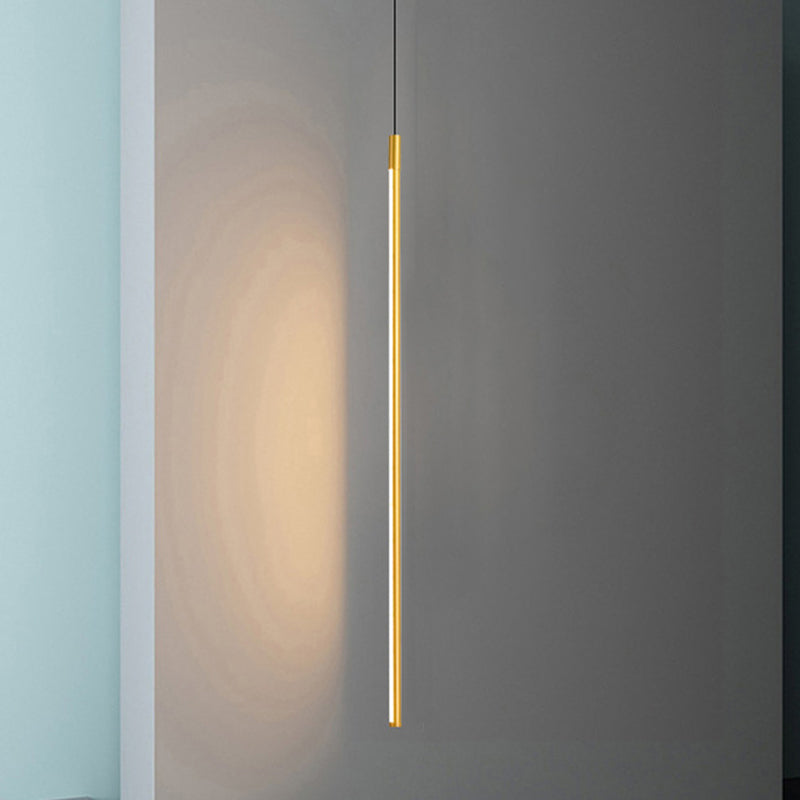 Minimalist Metallic LED Linear Pendant Lamp in Black/Gold with Warm/White Light - Suspended Lighting Fixture