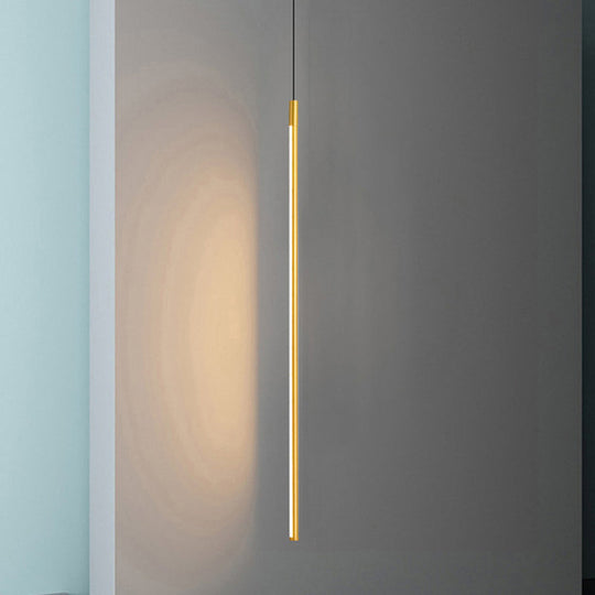 Minimalist Metallic LED Linear Pendant Lamp in Black/Gold with Warm/White Light - Suspended Lighting Fixture