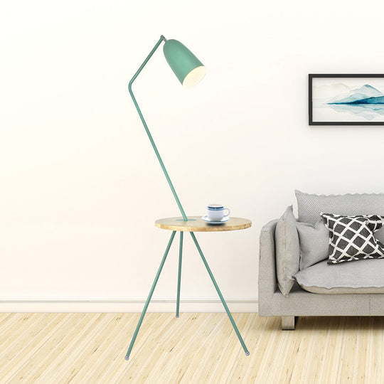 Modern Metal Floor Reading Light: Simple 1-Bulb Tripod Floor Lamp with Shelf for Living Room - Black/Pink/Yellow