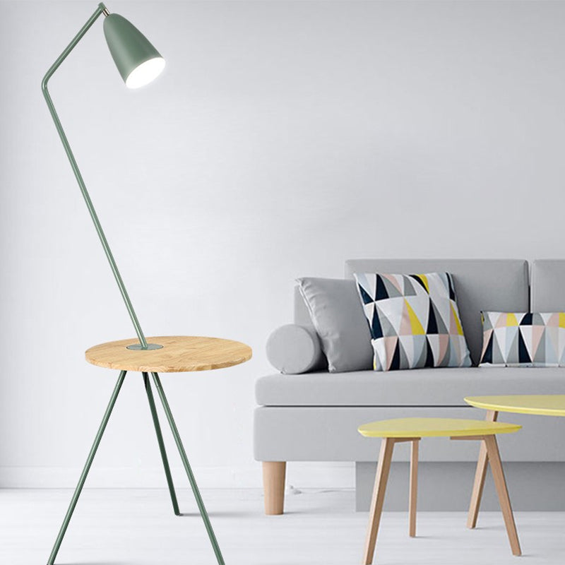 Modern Metal Floor Reading Light: Simple 1-Bulb Tripod Floor Lamp with Shelf for Living Room - Black/Pink/Yellow