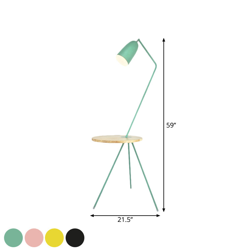 Modern Metal Floor Reading Light: Simple 1-Bulb Tripod Floor Lamp with Shelf for Living Room - Black/Pink/Yellow
