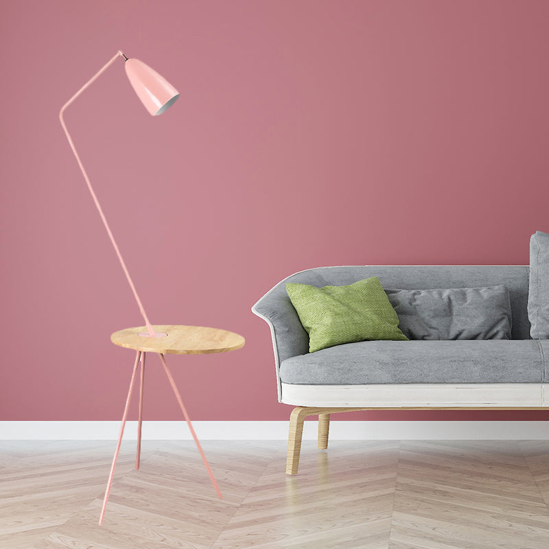 Modern Metal Floor Reading Light: Simple 1-Bulb Tripod Floor Lamp with Shelf for Living Room - Black/Pink/Yellow