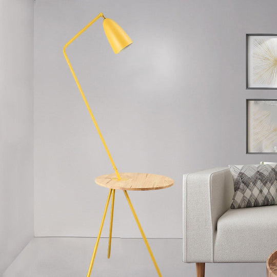 Modern Metal Floor Reading Light: Simple 1-Bulb Tripod Floor Lamp with Shelf for Living Room - Black/Pink/Yellow