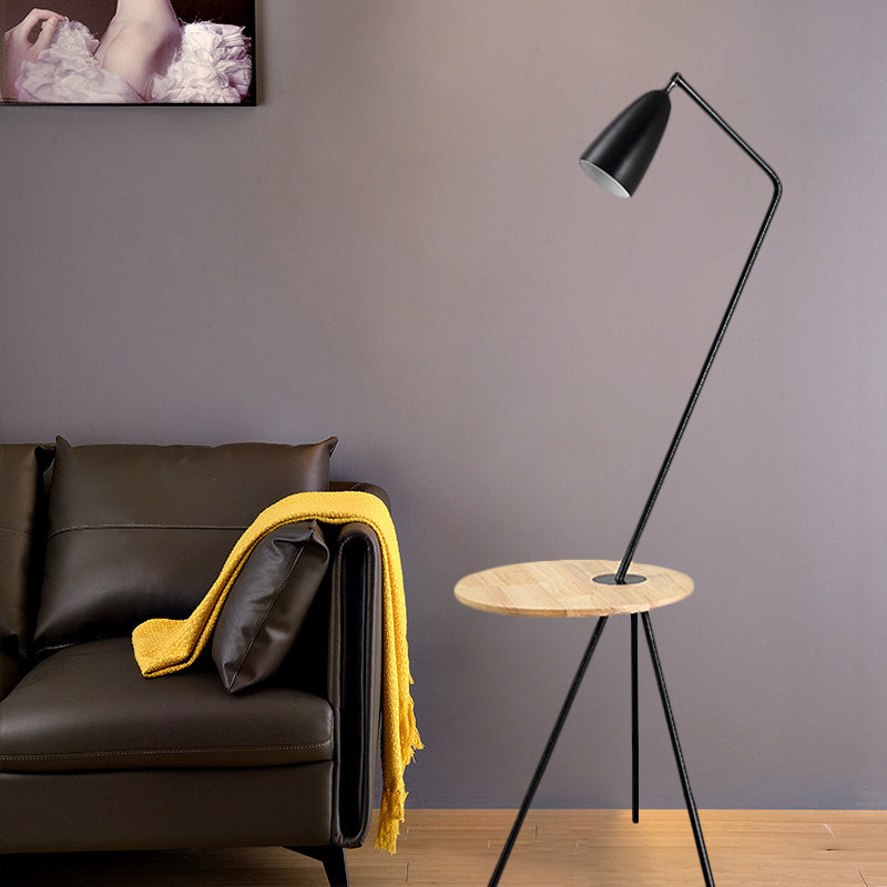 Modern Metal Floor Reading Light: Simple 1-Bulb Tripod Floor Lamp with Shelf for Living Room - Black/Pink/Yellow