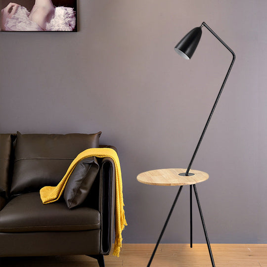 Modern Metal Floor Reading Light: Simple 1-Bulb Tripod Floor Lamp with Shelf for Living Room - Black/Pink/Yellow