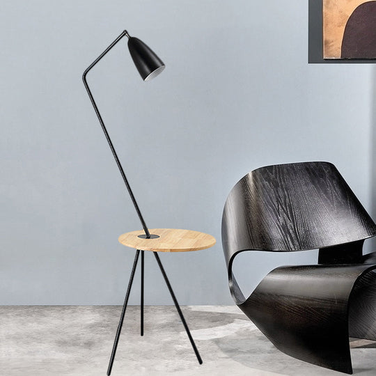 Modern Metal Floor Reading Light: Simple 1-Bulb Tripod Floor Lamp with Shelf for Living Room - Black/Pink/Yellow