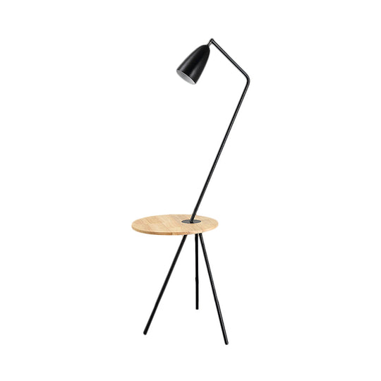 Modern Metal Floor Reading Light: Simple 1-Bulb Tripod Floor Lamp with Shelf for Living Room - Black/Pink/Yellow