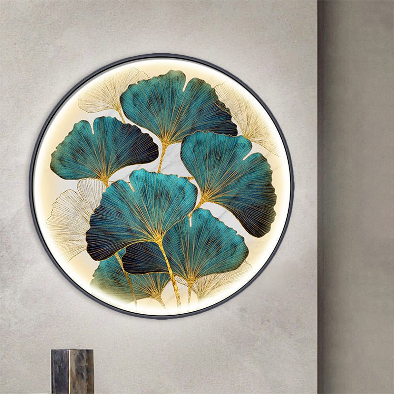 Ginkgo Leaf LED Wall Sconce in Asian Style Metal for Tearoom Decor - Green/Yellow-Green
