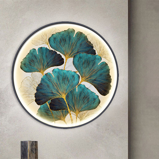 Ginkgo Leaf LED Wall Sconce in Asian Style Metal for Tearoom Decor - Green/Yellow-Green