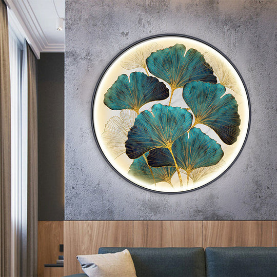 Ginkgo Leaf LED Wall Sconce in Asian Style Metal for Tearoom Decor - Green/Yellow-Green