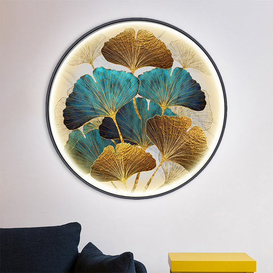 Ginkgo Leaf LED Wall Sconce in Asian Style Metal for Tearoom Decor - Green/Yellow-Green
