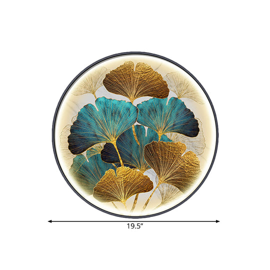 Ginkgo Leaf LED Wall Sconce in Asian Style Metal for Tearoom Decor - Green/Yellow-Green