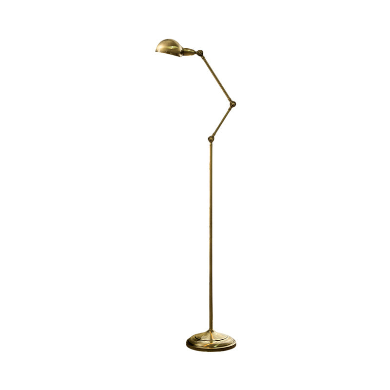 Modern Brass Stand Up Lamp - Sleek Multi-Joint Floor Reading Light with Metal Shade