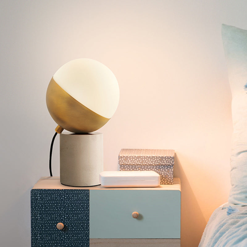 Gold Sphere Nightstand Lamp - Simple Cream Glass Table Light with Marble Base