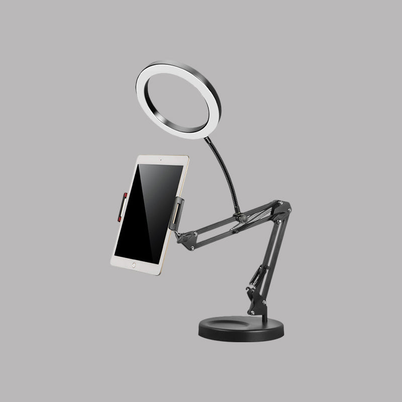 LED Makeup Light Mobile Phone Holder Fill Lamp - Sleek Black with Foldable Arm