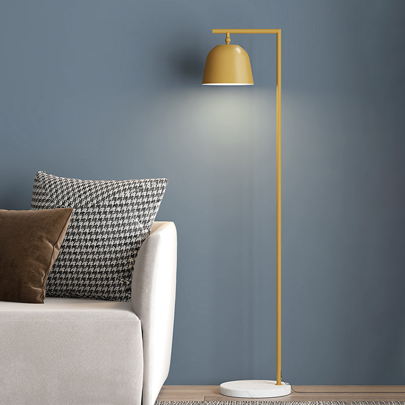 Minimal Metal Bucket Floor Reading Light for Bedroom - 1-Light, Black/Gold