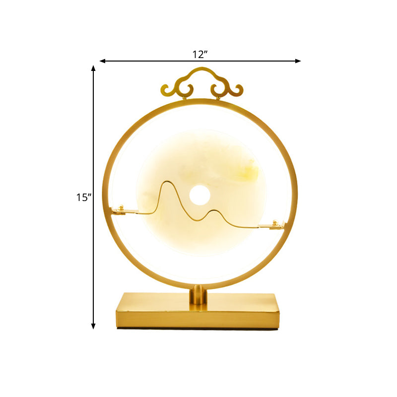 Loop Night Table Lamp in Brass with LED Lighting, Simple Metal Design, 11"/12" Width, Round Jade Deco for Bedroom