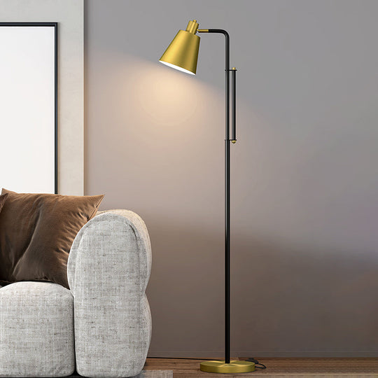 Modern Metallic 1-Light Tapered Floor Lamp in Brass - Ideal for Living Room Reading