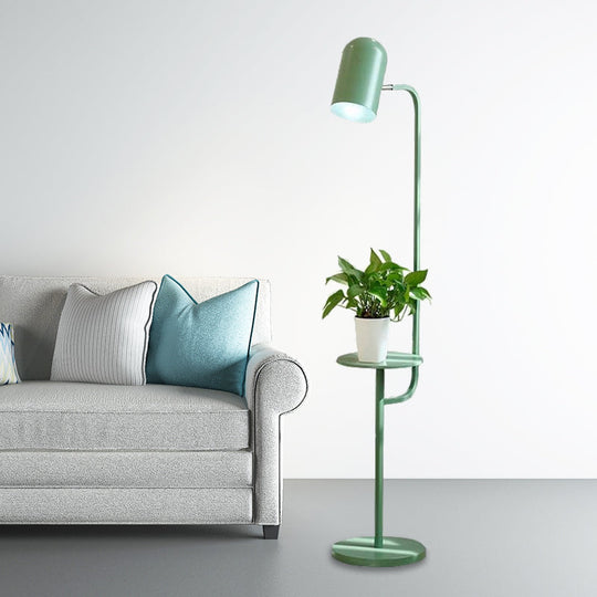 Metal Floor Light Warehouse: Bell Shaped Living Room Reading Lamp with Wood Shelf Deco - Pink/Yellow/Green Bulb