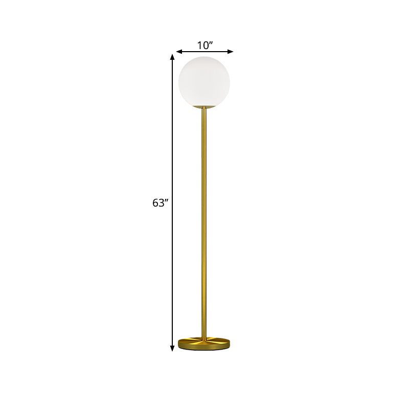Contemporary Milky Glass Sphere Floor Light with Brass Finish - Ideal for Bedroom Reading