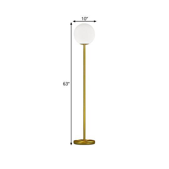 Contemporary Milky Glass Sphere Floor Light with Brass Finish - Ideal for Bedroom Reading