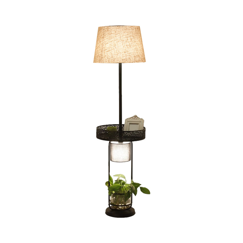Industrial Flaxen Drum Floor Lamp with Planter Deco -1 Head Living Room Reading Light