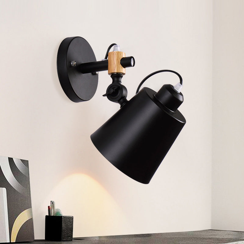 Industrial Adjustable Node Wall Lamp Sconce - Head Barrel Style, White/Black Metal Wall Lighting