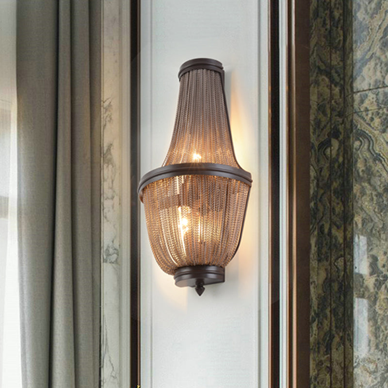 Mid-Century 2-Light Hand-Woven Tassel Fringe Aluminum Surface Wall Sconce - Coffee/Silver Flush Mount