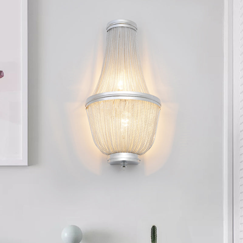 Mid-Century 2-Light Hand-Woven Tassel Fringe Aluminum Surface Wall Sconce - Coffee/Silver Flush Mount