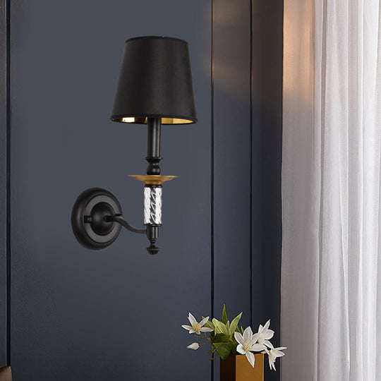 Traditional Fabric Wall Sconce Light – 1-Light Black Fixture with Acrylic Tubular Décor