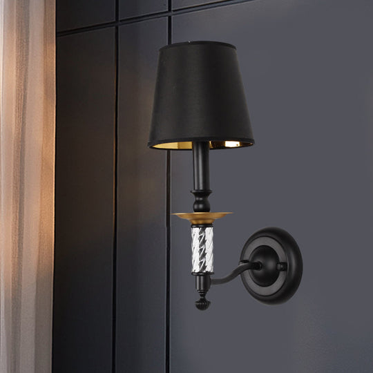 Traditional Fabric Wall Sconce Light – 1-Light Black Fixture with Acrylic Tubular Décor
