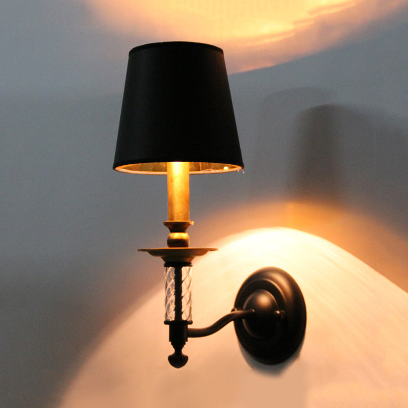 Traditional Fabric Wall Sconce Light – 1-Light Black Fixture with Acrylic Tubular Décor