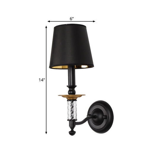 Traditional Fabric Wall Sconce Light – 1-Light Black Fixture with Acrylic Tubular Décor