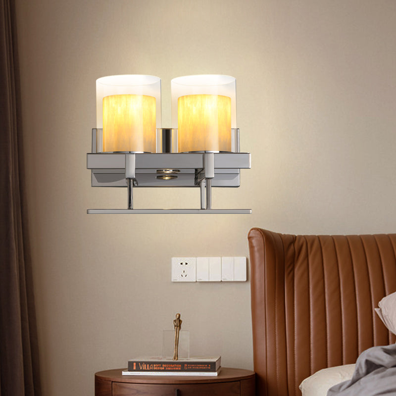 Traditional 2-Head Metal Wall Sconce Light with Glass Holder